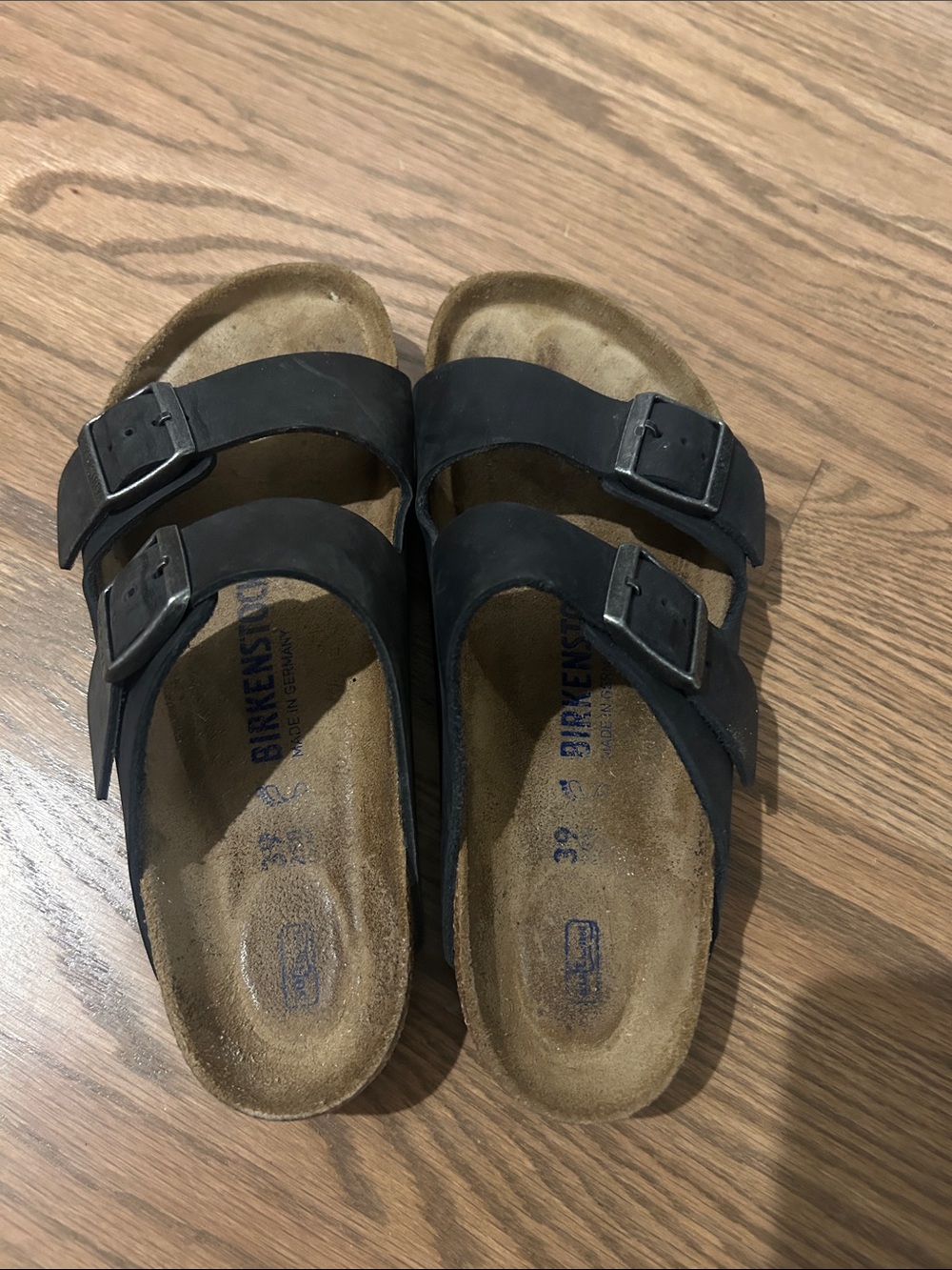 Birkenstock Black Two-Strap Suede Slide Sandals size 39
